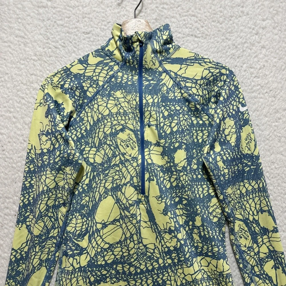 Nike Pro Women's Size M Blue Green 1/2 Zip Long‎ Sleeve Activewear Pullover Logo